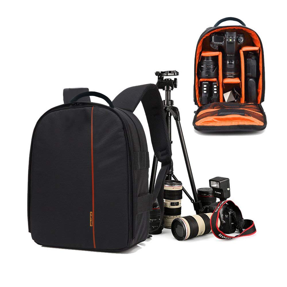 SMILEDRIVE® Waterproof DSLR Backpack Camera Bag, Lens Accessories Carry Case for Nikon, Canon ...